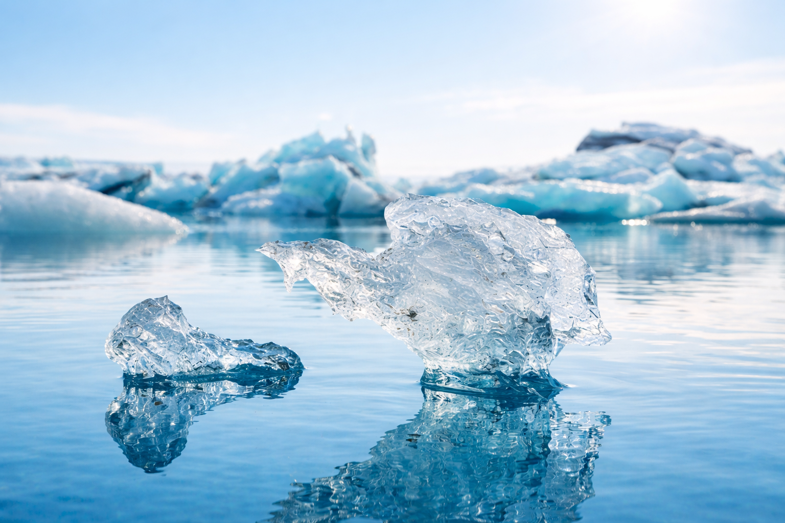 Floating ice clusters drifting through the outflow channel