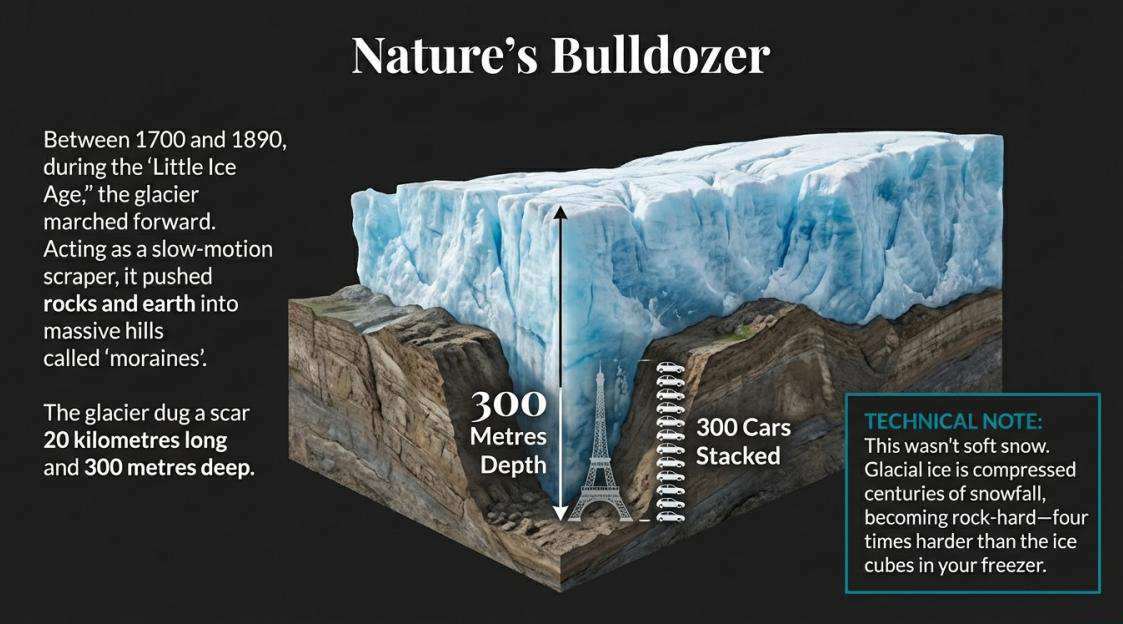 Breiðamerkurjökull glacier carving through the landscape like nature's bulldozer