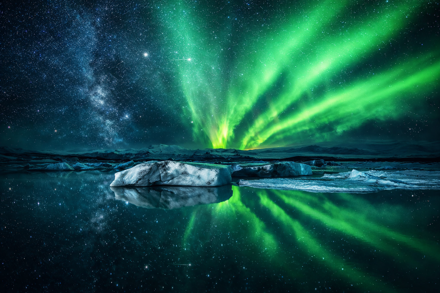 Winter scene at Jökulsárlón with dramatic ice formations and low golden light
